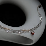 S925 Silver Red Crystal & Baroque Pearl Bracelet