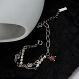 S925 Silver Red Crystal & Baroque Pearl Bracelet