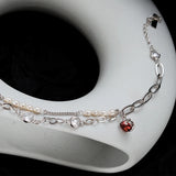 S925 Silver Red Crystal & Baroque Pearl Bracelet