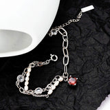 S925 Silver Red Crystal & Baroque Pearl Bracelet