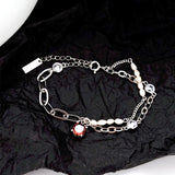 S925 Silver Red Crystal & Baroque Pearl Bracelet