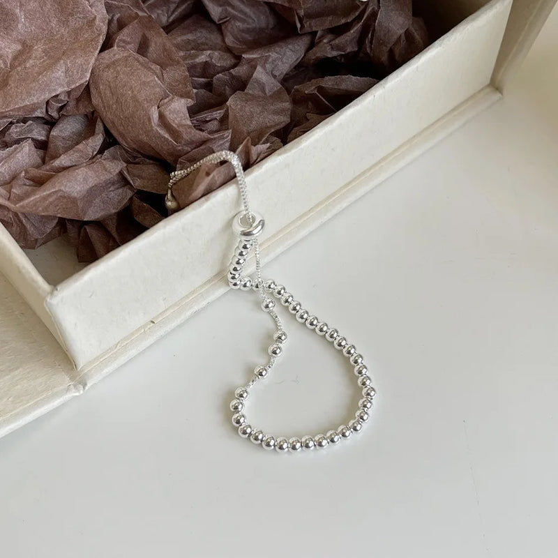 S925 Sterling Silver Stretch Bracelets Adjustable Bead Bangles