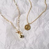 925 Sterling Silver Coin Clavicle Necklace Pendant Retro Exaggerated Ball Chain