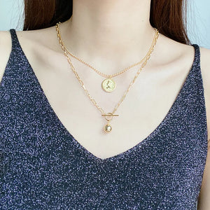 925 Sterling Silver Coin Clavicle Necklace Pendant Retro Exaggerated Ball Chain