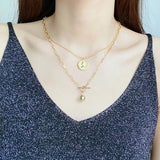 925 Sterling Silver Coin Clavicle Necklace Pendant Retro Exaggerated Ball Chain