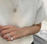 S925 Sterling Silver Hexagon Wire Ring Bracelet Bangles Female Jewelry