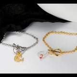 S925 Silver OT Buckle Crystal Stone Texture Bracelet Chain
