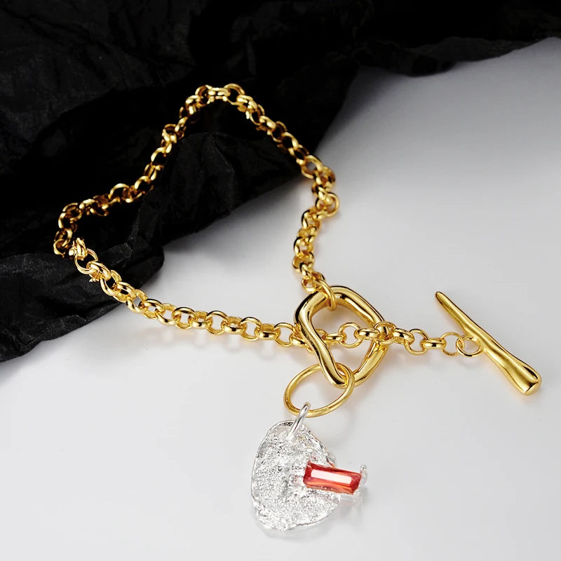 S925 Silver OT Buckle Crystal Stone Texture Bracelet Chain