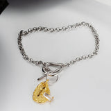 S925 Silver OT Buckle Crystal Stone Texture Bracelet Chain