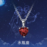 S925 Silver 12 Constellation Birthstone Heart Zircon Necklace