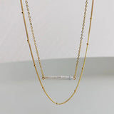 S925 Silver Double Layered Necklace Baroque Pearl Clavicle Chain