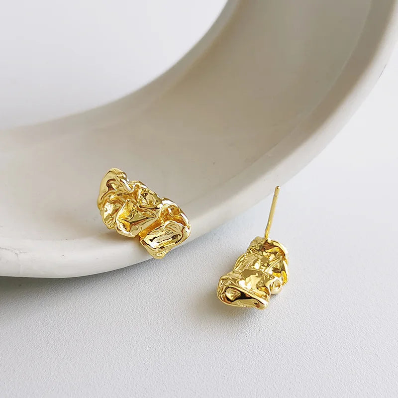 S925 Sterling Silver Fold Stud Earrings - Elegant Jewelry