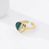 925 Silver Malachite Love Necklace Pendant Zircon Heart Ring Jewelry