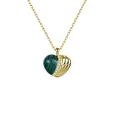 925 Silver Malachite Love Necklace Pendant Zircon Heart Ring Jewelry