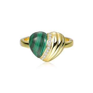 925 Silver Malachite Love Necklace Pendant Zircon Heart Ring Jewelry