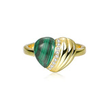 925 Silver Malachite Love Necklace Pendant Zircon Heart Ring Jewelry