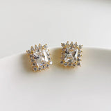 S925 Silver Zircon Stud Earrings French Style Jewelry