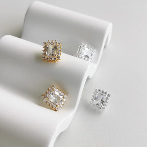 S925 Silver Zircon Stud Earrings French Style Jewelry