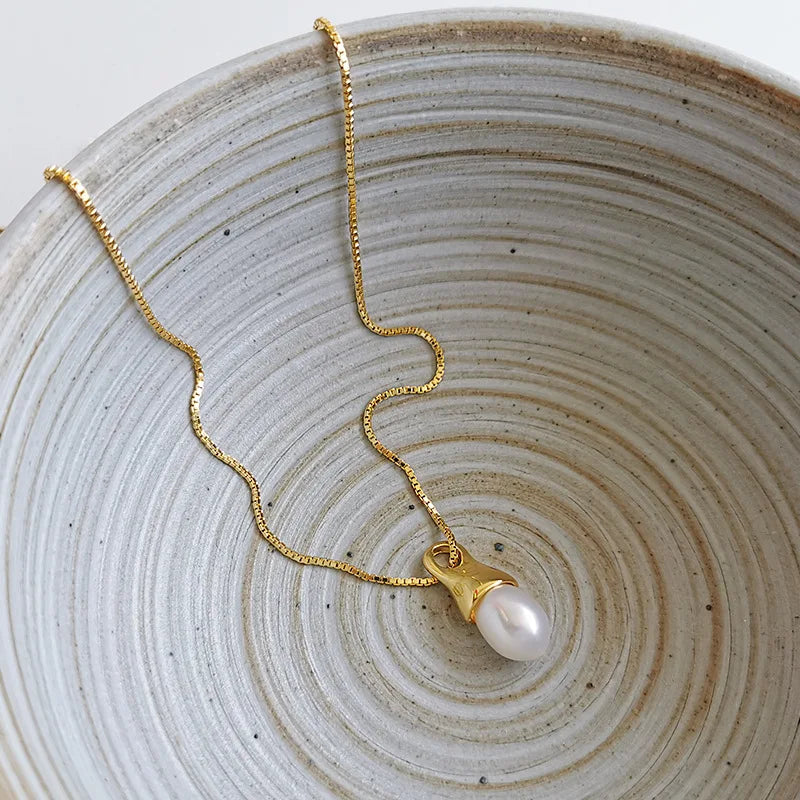 S925 Silver Baroque Pearl Necklace Clavicle Chain Jewelry