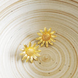 S925 Silver Sunflower Stud Earrings Retro Flower Jewelry
