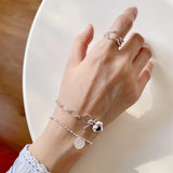 925 Sterling Silver Love Heart Bracelet Bangle Coins Chain Bracelet