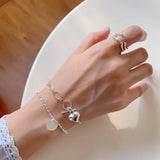 925 Sterling Silver Love Heart Bracelet Bangle Coins Chain Bracelet