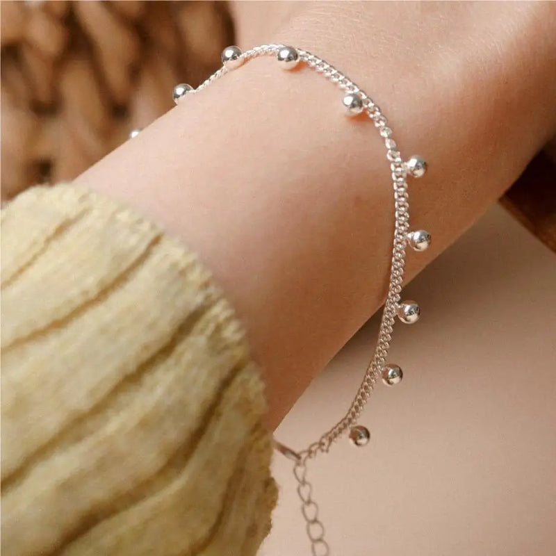 S925 Silver Ball Wrap Bracelet Thin Line Chain Jewelry