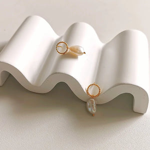 Sterling Silver Pearl Earrings Retro Hoop Jewelry