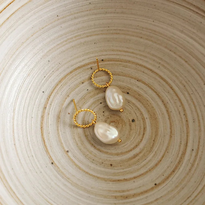 Sterling Silver Pearl Earrings Retro Hoop Jewelry