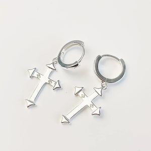 S925 Minimalist Cross Drop Earrings Personalized Hoop Jewelry