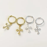 S925 Minimalist Cross Drop Earrings Personalized Hoop Jewelry
