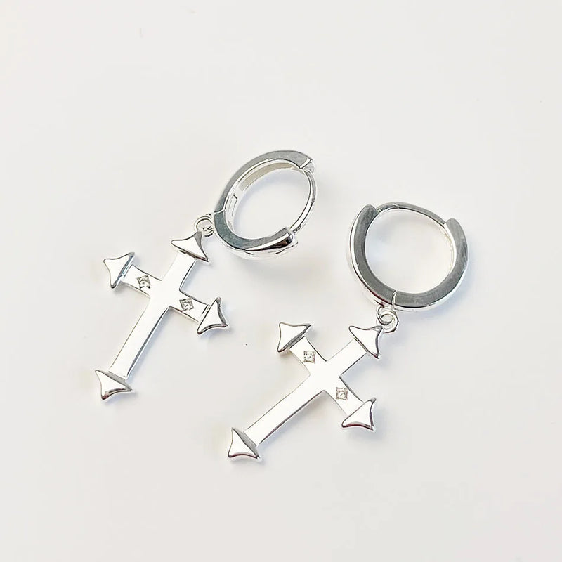 S925 Minimalist Cross Drop Earrings Personalized Hoop Jewelry