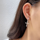 S925 Minimalist Cross Drop Earrings Personalized Hoop Jewelry