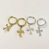 S925 Minimalist Cross Drop Earrings Personalized Hoop Jewelry