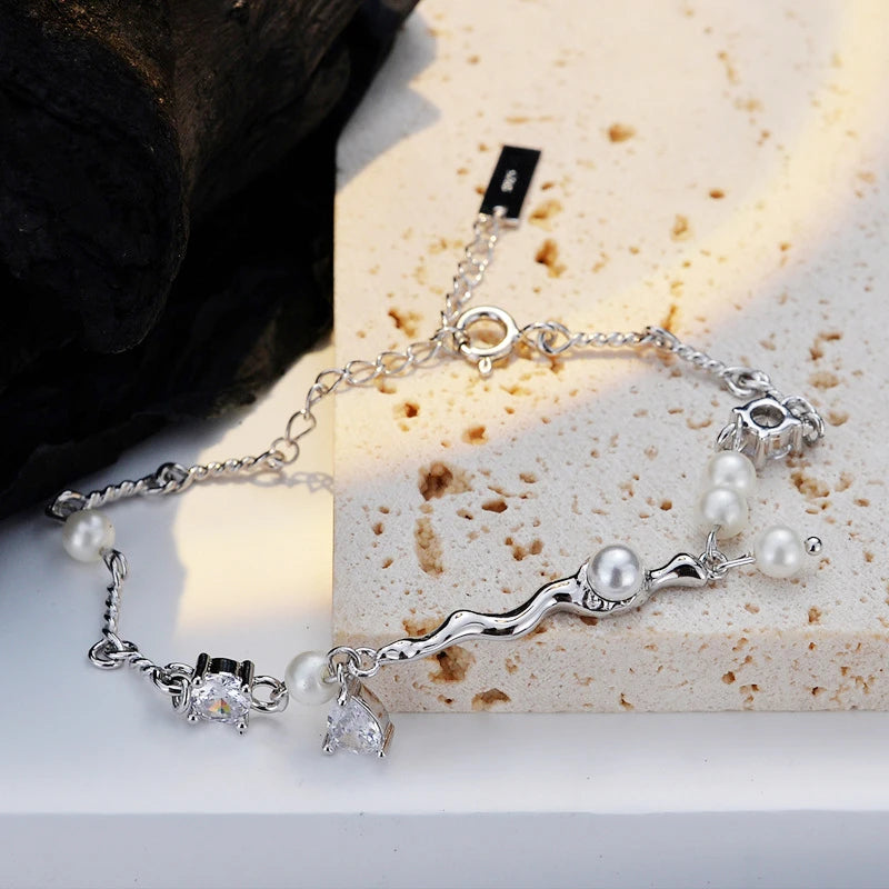 S925 Pearl Zircon Bracelet Minimalist Chain Jewelry