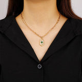 S925 Silver Retro Shell Double Layer Green Zircon Necklace