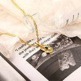 S925 Silver Retro Shell Double Layer Green Zircon Necklace
