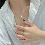 Sterling Silver Snake Bone Crescent Clavicle Chain Necklace Pendant