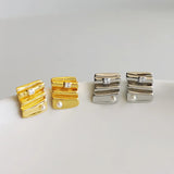 S925 Vintage Zircon Stud Earrings Geometric Stripe Stone Mini Pearl Jewelry