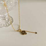 S925 Vintage Portrait Embossed Necklace Star Tassel Clavicle Chain