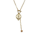 S925 Vintage Portrait Embossed Necklace Star Tassel Clavicle Chain