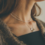 Vintage Double Layered Strap Sweater Chain Necklace Stitching OT Buckle