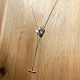 Vintage Double Layered Strap Sweater Chain Necklace Stitching OT Buckle
