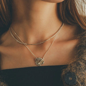 Vintage Double Layered Strap Sweater Chain Necklace Stitching OT Buckle