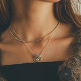 Vintage Double Layered Strap Sweater Chain Necklace Stitching OT Buckle