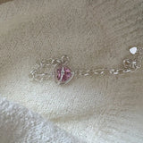 925 Silver Pink Love Heart Zircon Bracelet Crystal Jewelry