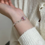 925 Silver Pink Love Heart Zircon Bracelet Crystal Jewelry