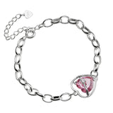 925 Silver Pink Love Heart Zircon Bracelet Crystal Jewelry