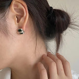 Sterling Silver Green Zircon Letter Earrings Ear Clip Jewelry