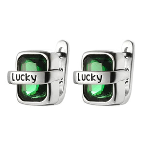 Sterling Silver Green Zircon Letter Earrings Ear Clip Jewelry